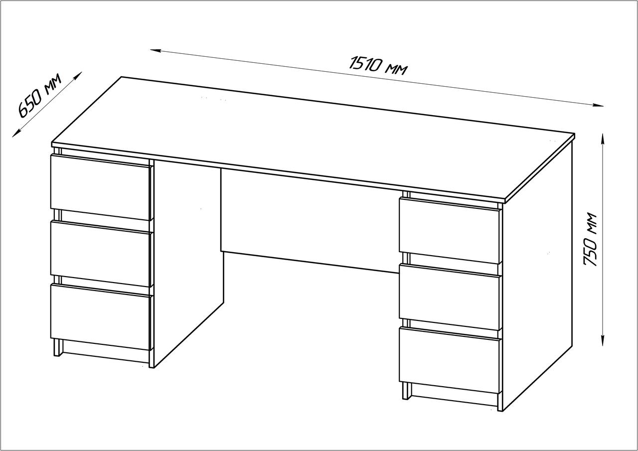 Письменный стол КАСТОР, 6 ящиков 151х65 см, белый - фото 3 - id-p104017489