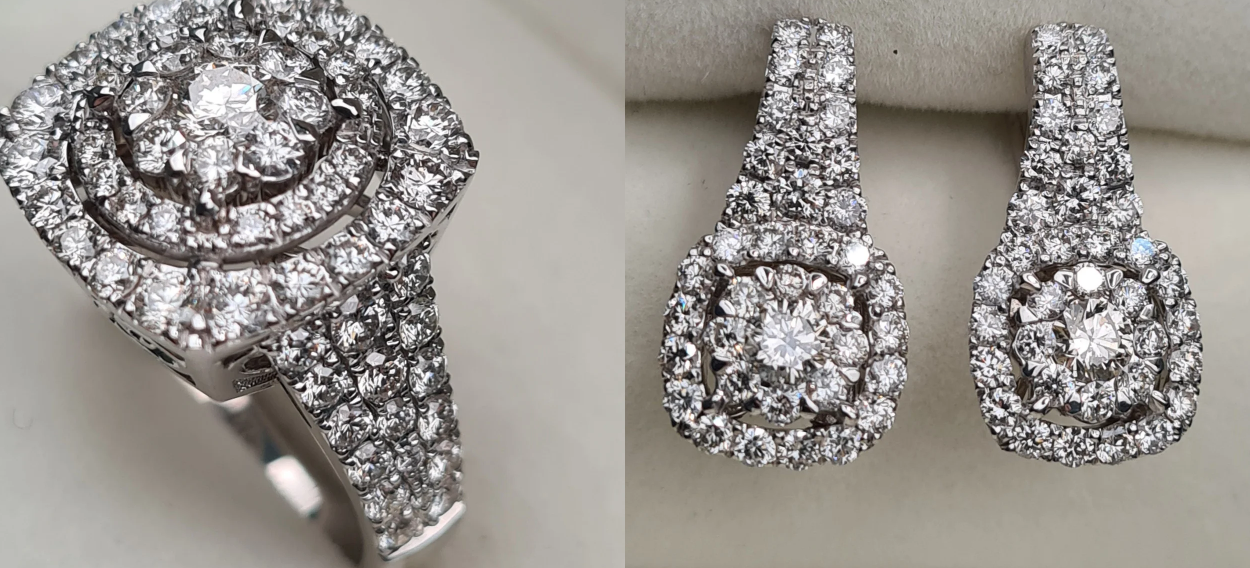 Золотой набор с бриллиантами (кольцо 2.28Ct VS2/I, EX-Cut, серьги 2.33Ct VS1/I, VG-Cut)