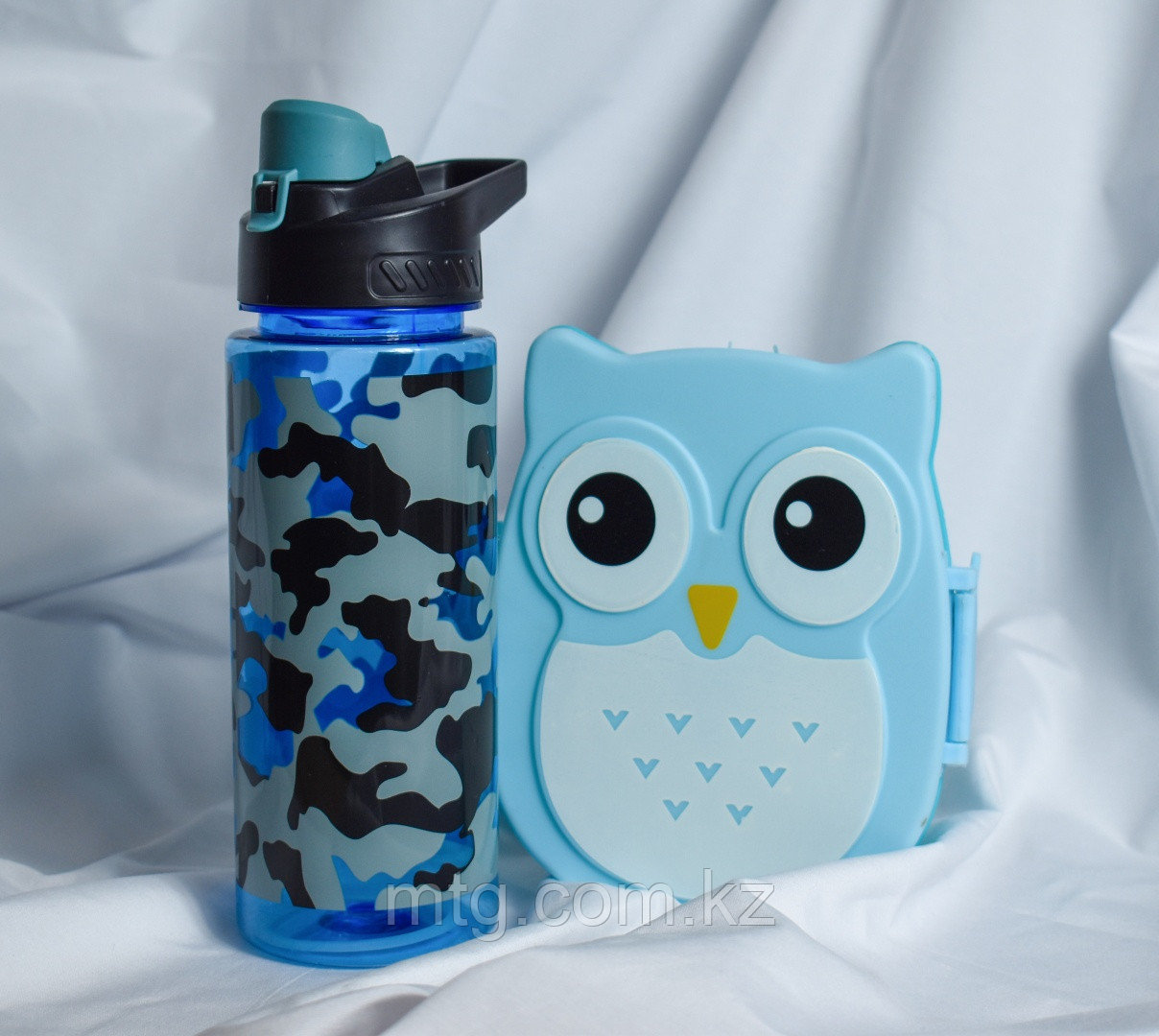 Подарочный набор ланч-бокс "сова" и термо-бутылка синяя - фото 1 - id-p104050922