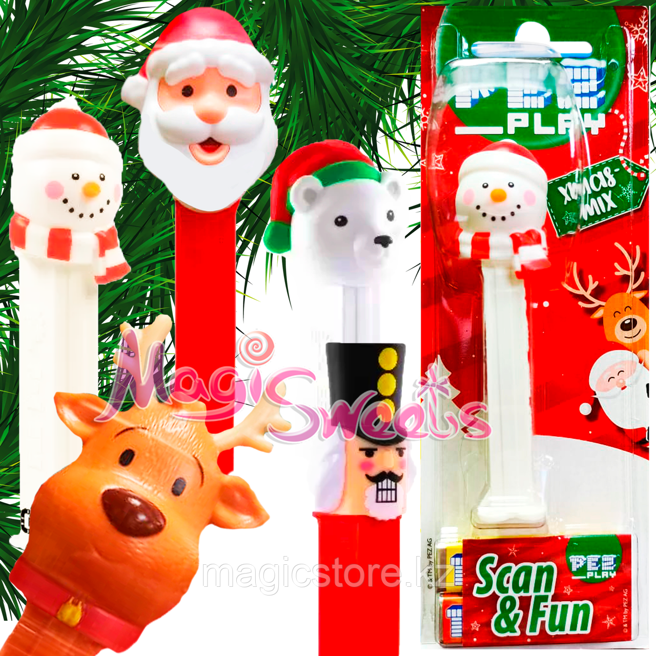 PEZ Конфеты с игрушкой 2 в 1 "Новогодняя коллекция" 17 гр. / Упаковка 12 шт. / Венгрия
