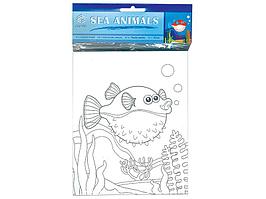 Набор д/рисования "Морские животные Рыба Фугу" (кисть 1шт. палитра 1шт. картон для акрила с картинкой) (Conda)