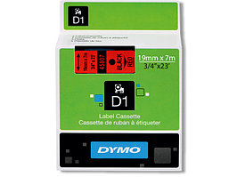 Этикет лента - 19мм х 7м. красная лента/черный шрифт д/принтера Omega пластиковая (DYMO)