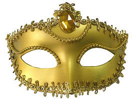 Маска карнавальная - 11.7х17х7.5см. "Золотая" из пластика (ПВХ) с атласной лентой для крепления на голове