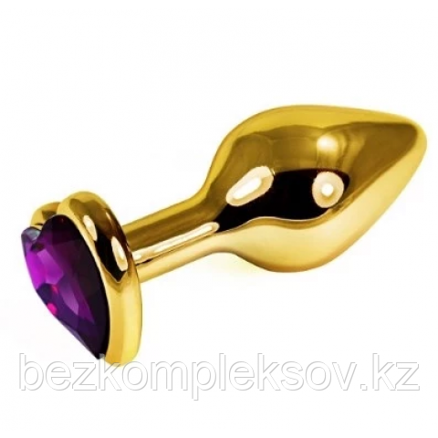 Золотая пробка с фиолетовым кристаллом в форме сердца