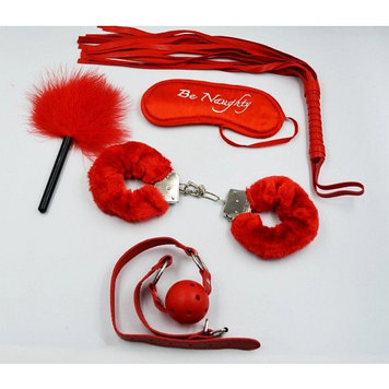 Фетиш набор Be naughty красный (наручники, тиклер, маска, плеть, кляп)