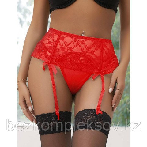 Кружевной пояс для чулок + стринги красные Sexy Lace (размер XL-2XL)