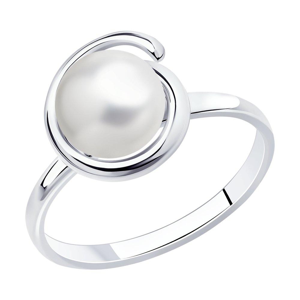 Кольцо из серебра с искусственным жемчугом - размер 18