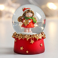 Сувенир снежный стеклянный шар "Ангелочек в красном со звездой" 4,5х4,5х6,5 см