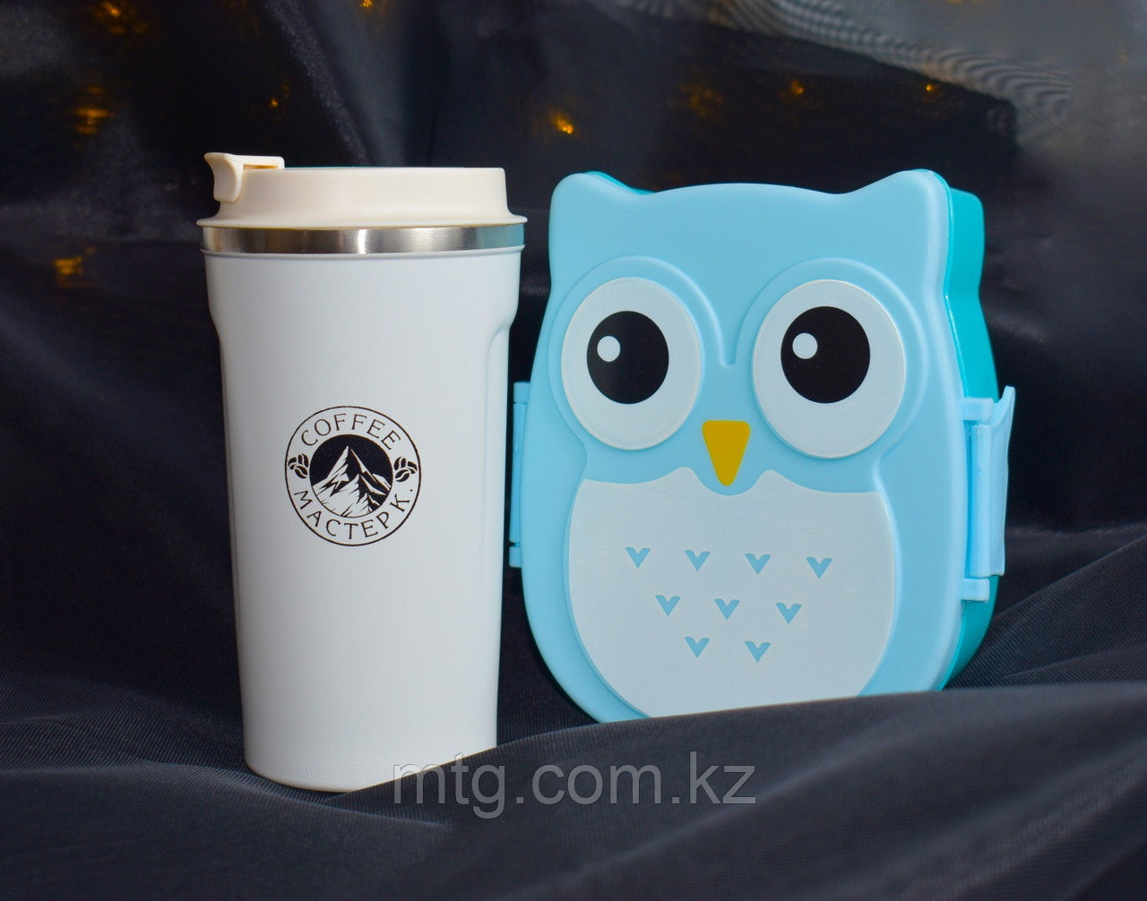 Подарочный набор ланч-бокс "синяя сова" и термос