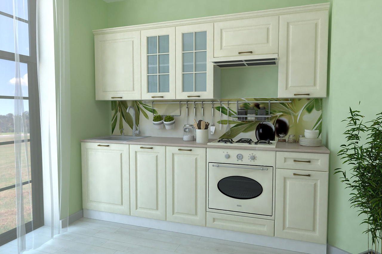 Кухонный гарнитур Белла белый, фасад - ваниль 246х216х52,6 см.