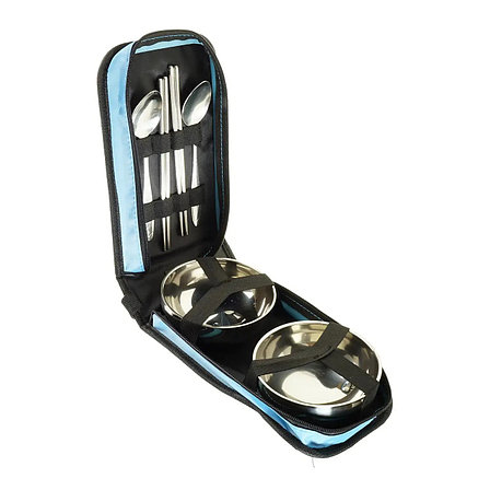 Портативный набор посуды для пикника в сумке, голубой, фото 2