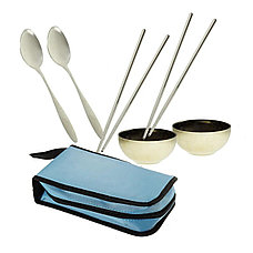 Портативный набор посуды для пикника в сумке, голубой, фото 3