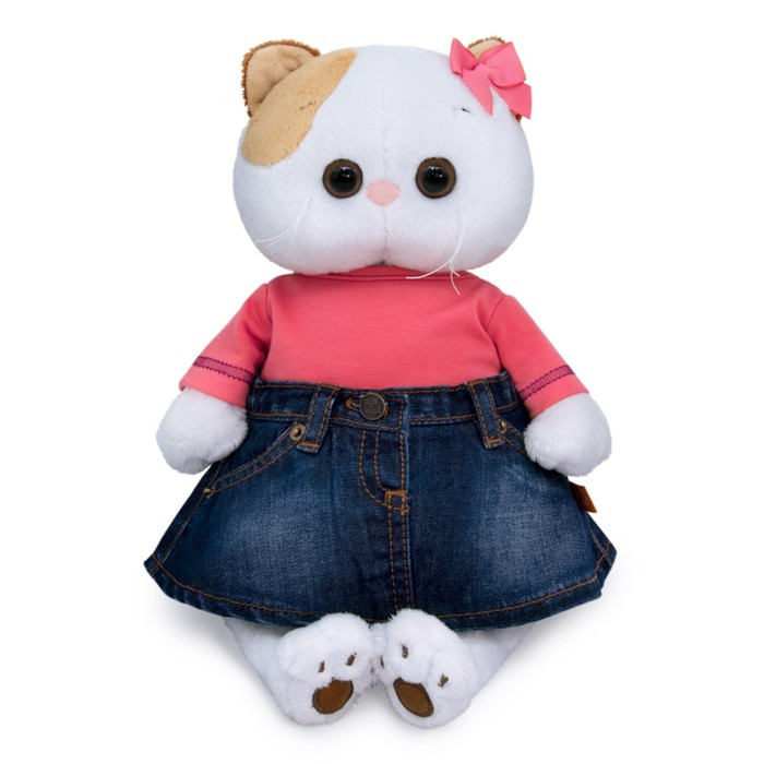 Мягкая игрушка Кошечка Ли-Ли в джинсовой юбке и коралловой футболке, 24 см - фото 1 - id-p104217292