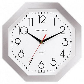 Часы 290х290 мм, белые, серебристый корпус, пластиковое стекло Часпром