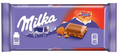 Молочный Шоколад Milka Daim кусочки карамели 100гр /22шт-упак/ ЕВРОПА