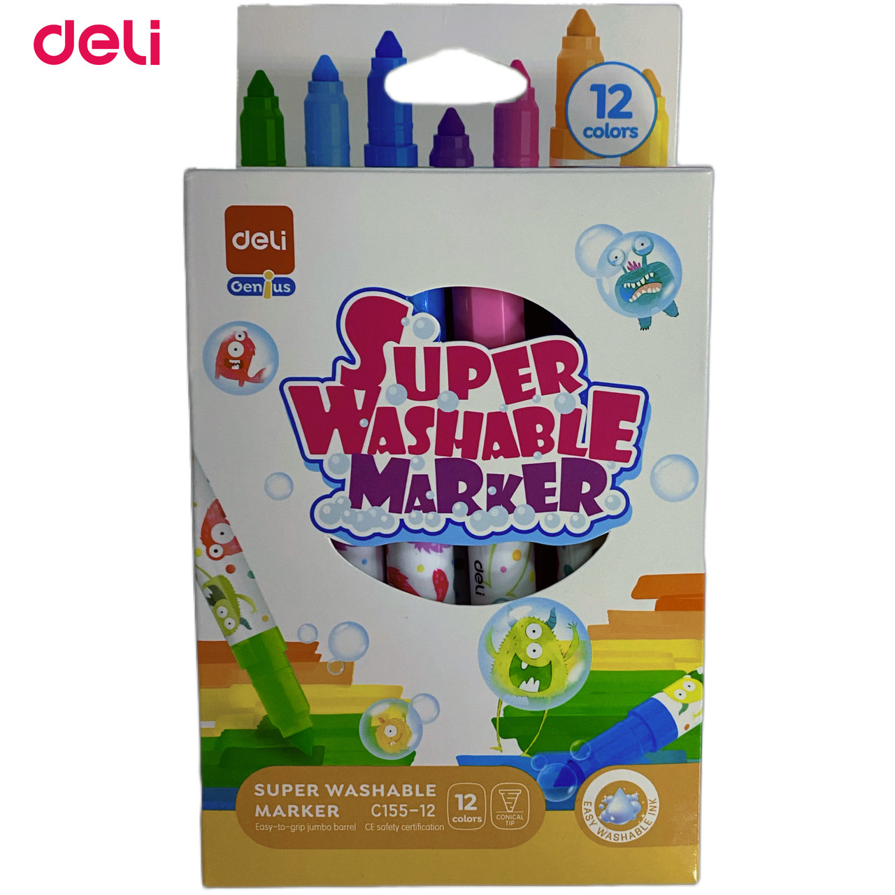 Фломастеры Deli Super Washable смываемые, 12 цветов - фото 1 - id-p104229655