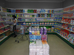 Торговое оборудование для  магазинов мыломоющей продукции. Магазин"Айко" в Алматы ул.Айманова уг.Джамбула