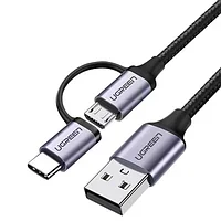 UGREEN 30875 Кабель US177 USB-A to Micro USB + USB Type-C Cable 1m (Black)