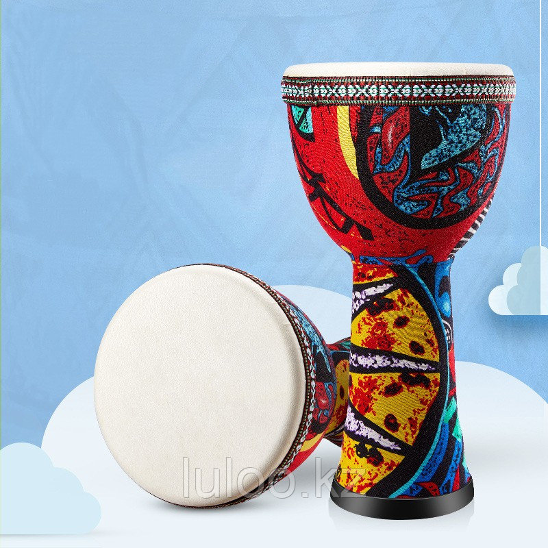 Барабан Африканский "Джембе". Ударный инструмент с красочной тканью., фото 1