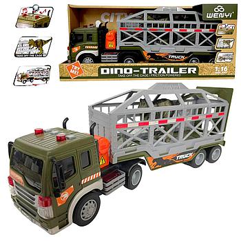 WY571K Dino trailer военный грузовик +1 динозавр,4функции, 42*19см