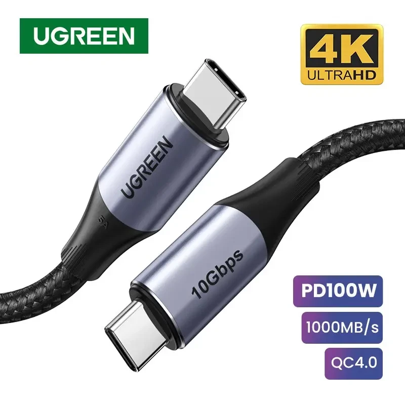 UGREEN 80150 Кабель US355 USB-C 3.1 M/M Gen2 5A Cable with Braided 1m (Black)