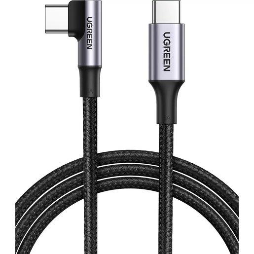 UGREEN 70643 Кабель US334 USB-C 2.0 to Angled USB-C M/M Cable Aluminium Shell with Braided 1m (Black) - фото 1 - id-p104253504