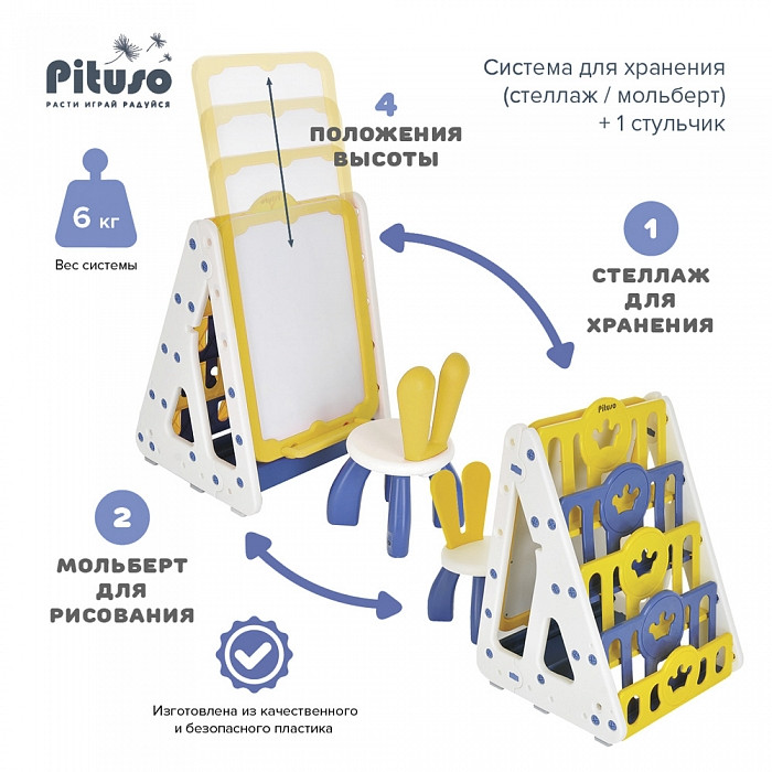 Система для хранения Pituso стеллаж/мольберт/стульчик Yellow/Желтый