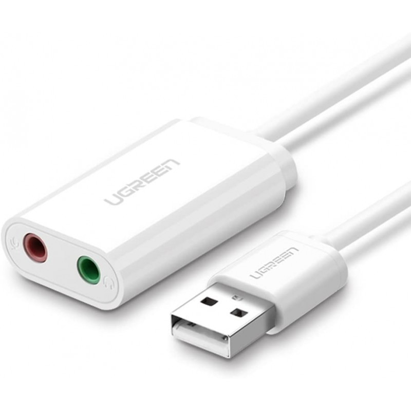 UGREEN 30143 Адаптер звука US205 USB 2.0 External (White) USB to 2 AUX 3.5mm