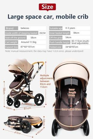 Детская коляска для детей для новорожденных прогулочная транформер Belecoo 2в1 до 3 лет автокресло - фото 4 - id-p104262852