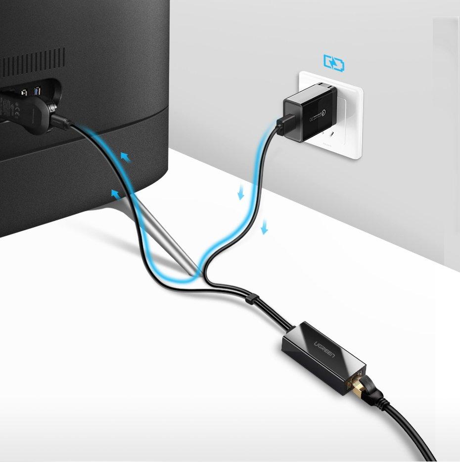 UGREEN 30985 Конвертер сигнала CR110 USB 2.0 10/100Mbps Ethernet Adapter (Black)