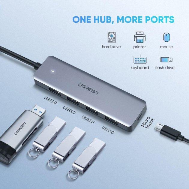 UGREEN 50985 Разветвитель портов CM219 4-Port USB3.0 Hub with Micro USB Power Supply - фото 1 - id-p104262909