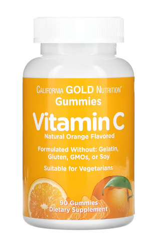Жевательные таблетки с витамином C, натуральный апельсиновый вкус, 90 шт, California Gold Nutrition - фото 1 - id-p104300284
