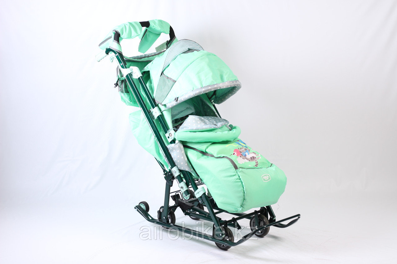 Детские санки-коляска Nika Kids 7-4 НД7-4 с тигром, светло-зелёные