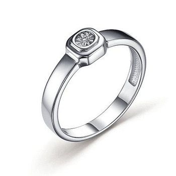 Кольцо из родированного серебра с бриллиантом