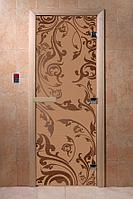 Дверь стеклянная "Венеция" (бронза матовое) 1900х700, 8 мм, 3 петли, коробка ольха, Банный Эксперт