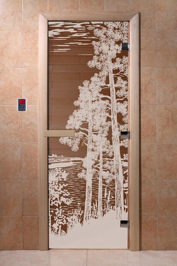 Дверь стеклянная «Рассвет» (бронза матовое) 1900х700, 8 мм, 3 петли, коробка ольха, Банный Эксперт - фото 1 - id-p55916498