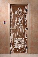Дверь стеклянная банная Горячий пар, 3 петли, стекло 8 мм, коробка Ольха