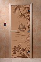 Дверь Голубая лагуна (бронза матовое) 1900х700, 8мм, 3 петли коробка ольха Банный Эксперт