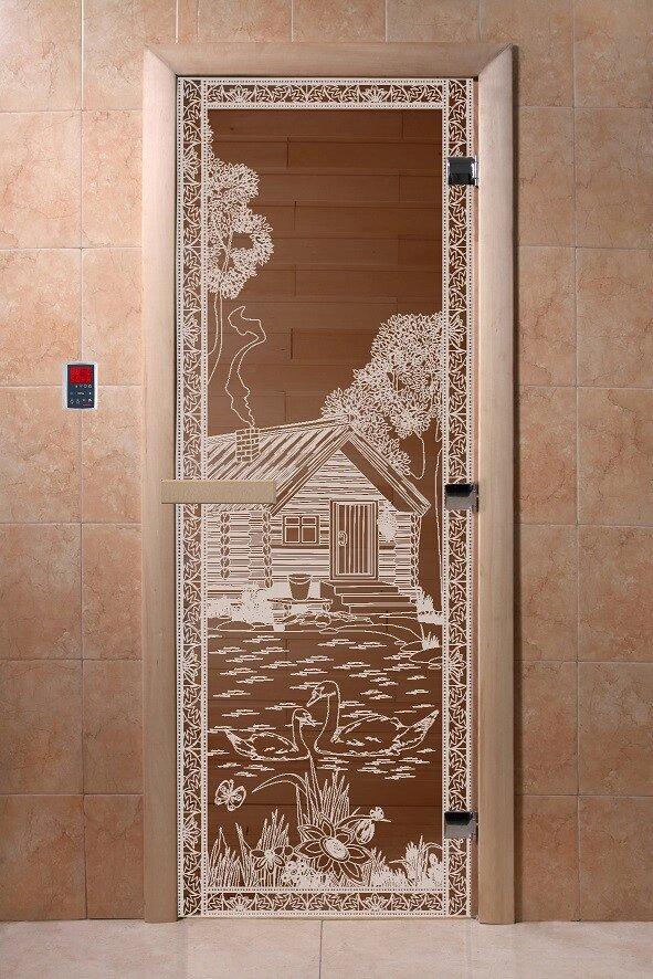 Дверь стеклянная «Банька в лесу» бронза 1700х700 (DoorWood)