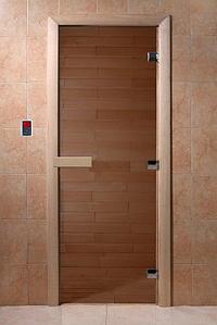 Дверь Бронза 1900х700, 8 мм, 3 петли, коробка ольха, Банный Эксперт