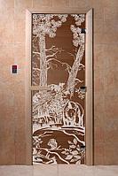 Дверь стеклянная Мишки (бронза) 1700х700, 8 мм, 3 петли, коробка ольха. Банный Эксперт