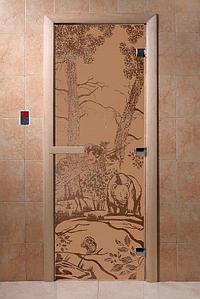 Дверь стеклянная Мишки (бронза матовое) 1900х700, 8 мм, 3 петли, коробка ольха. Банный Эксперт