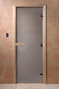 Дверь стеклянная банная "Банное утро" (Сатин), 1900х700мм, 3 петли, коробка хвоя