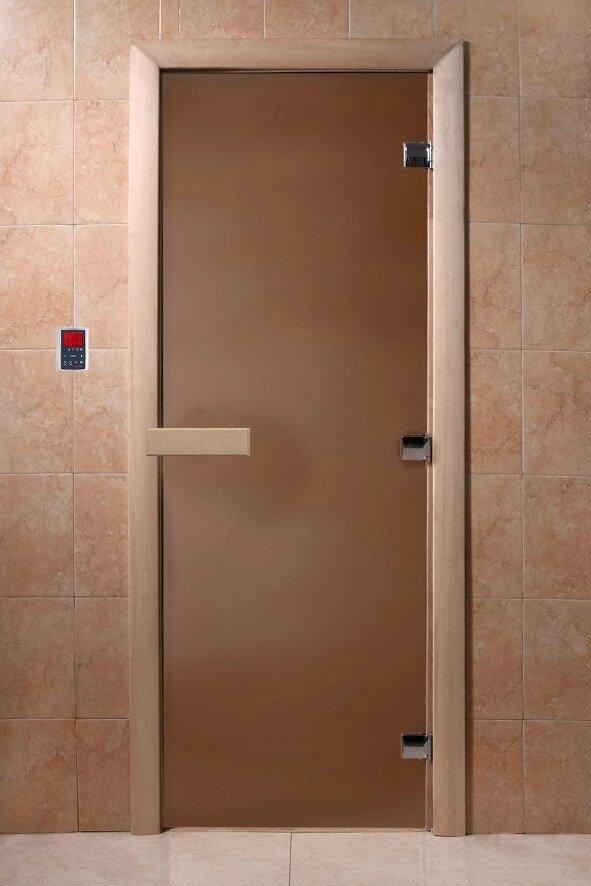 Дверь стеклянная банная "Банная ночь" (бронза матовая) 1900х700, 8 мм, 3 петли, коробка осина, Банный Эксперт - фото 1 - id-p55915785