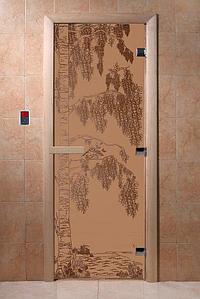 Дверь стеклянная "Березка" (бронза матовое) 2000х800, 8 мм, 3 петли, коробка ольха. Банный Эксперт