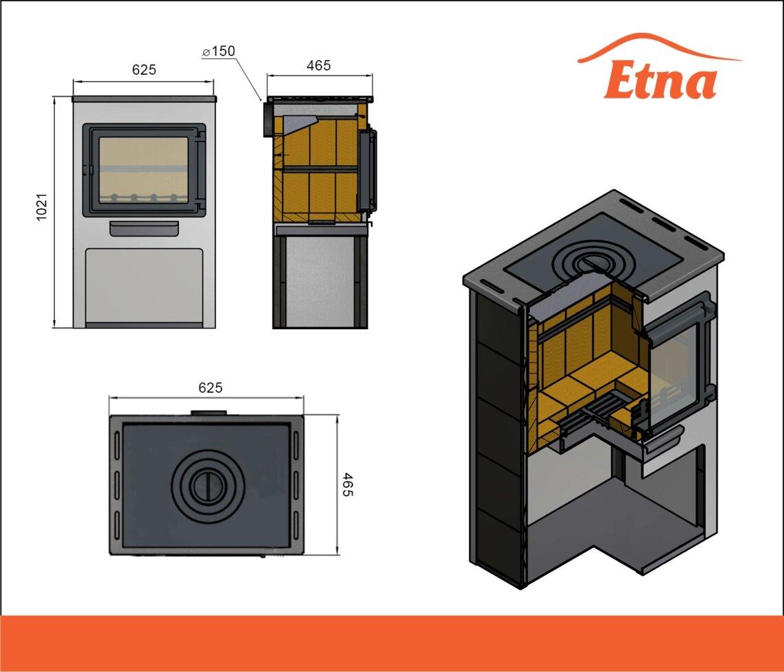 Печь-камин Этна (Панорама) с плитой и т/о "Антрацит" Ø150мм (id 104328557)