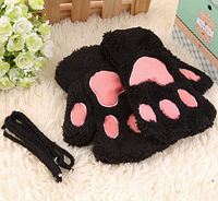 Перчатки без пальцев anime детские - лапки кошки, черные