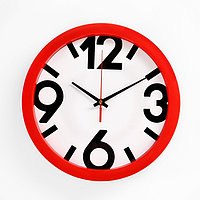 Часы настенные, серия: Классика, плавный ход, d=28 см, красный обод