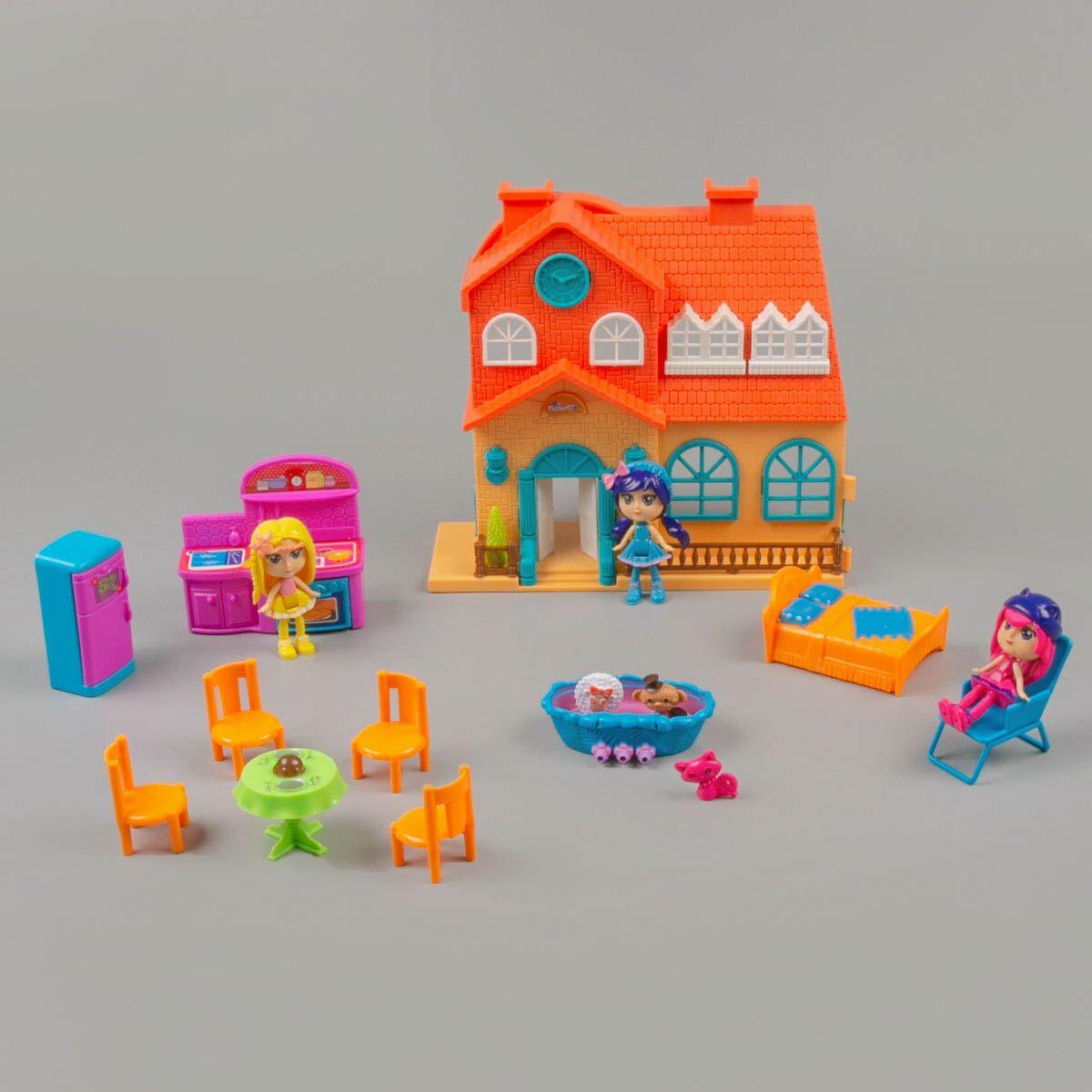 Игровой набор "Домик для мини-куклы" с 3 куклами, оранжевый - фото 2 - id-p104350284