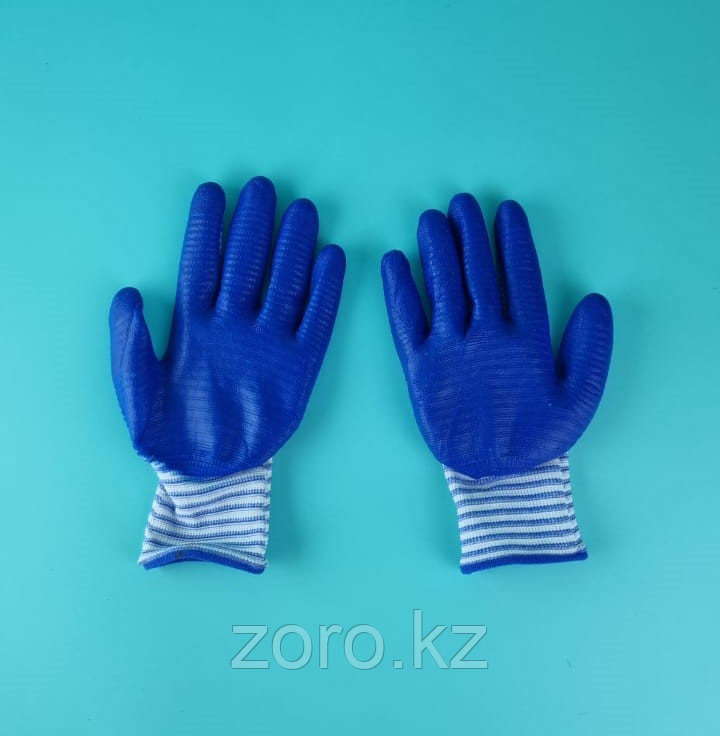 Перчатки рабочие Матроска синие резиновые с обливочной ладонью (Зебра). PHB10